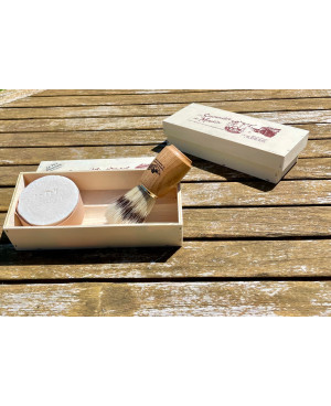 Coffret Luxe Rasage Nature – Savon à Raser Sans Parfum au Lait d’Ânesse Bio + Blaireau en Bois | La Savonnière du Moulin